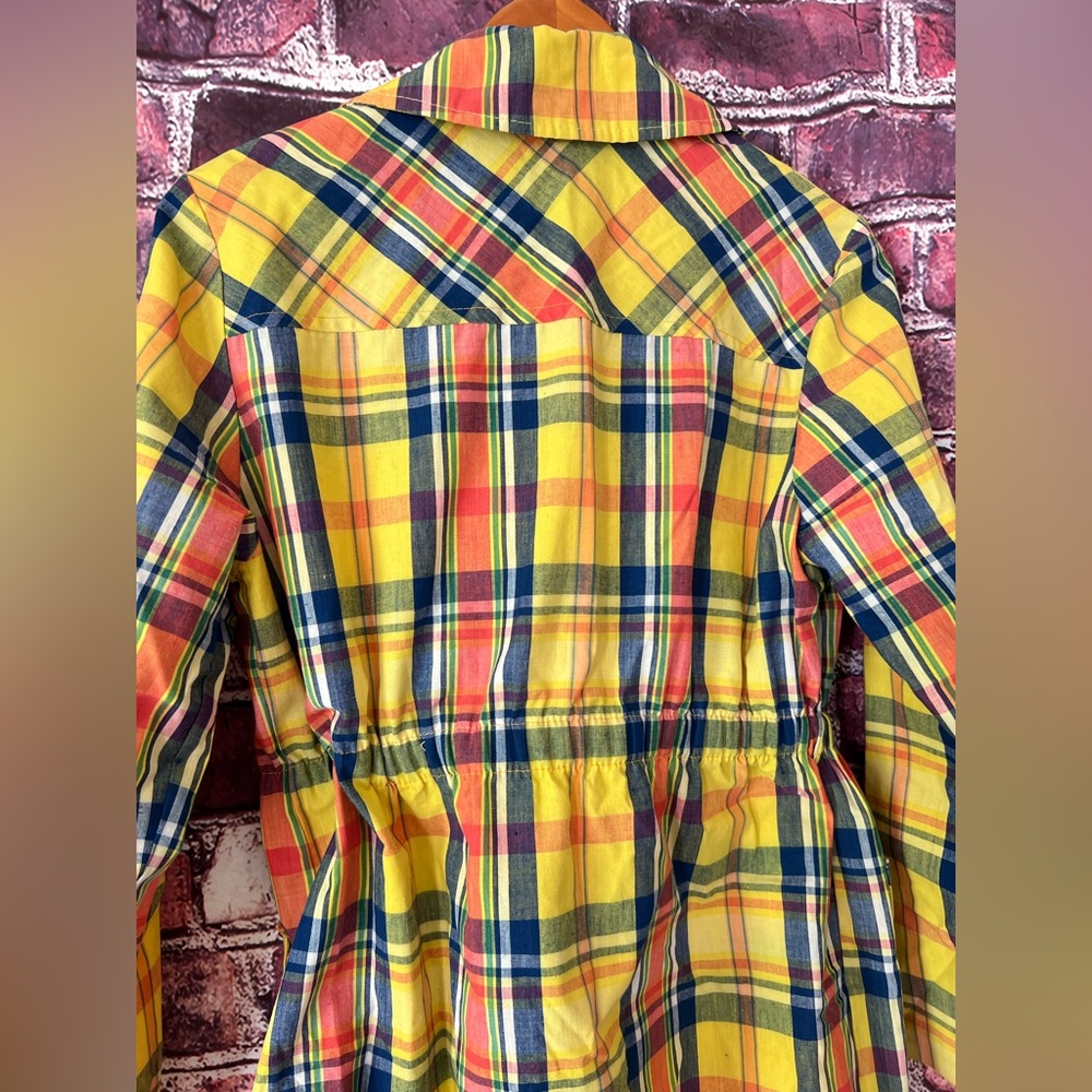 Vintage 60’s Debbie Leigh yellow cotton plaid preppy belted rain coat jacket - Picture 8 of 10